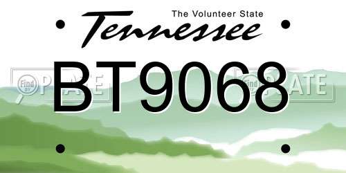BT9068 Tennessee License Plate