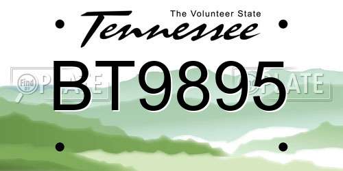 BT9895 Tennessee License Plate