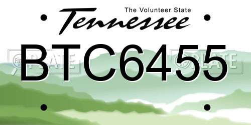 BTC6455 Tennessee License Plate