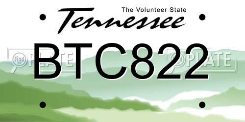 BTC822 Tennessee License Plate