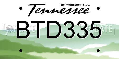 BTD335 Tennessee License Plate
