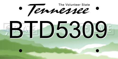 BTD5309 Tennessee License Plate