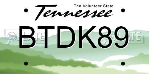 BTDK89 Tennessee License Plate