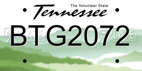 BTG2072 Tennessee License Plate