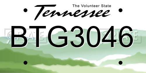 BTG3046 Tennessee License Plate