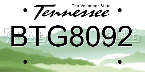 BTG8092 Tennessee License Plate
