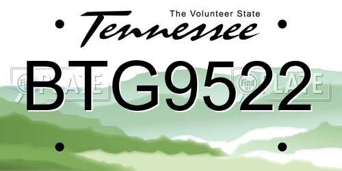 BTG9522 Tennessee License Plate