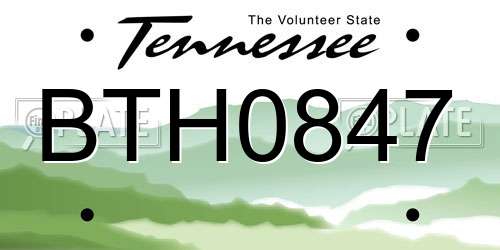 BTH0847 Tennessee License Plate