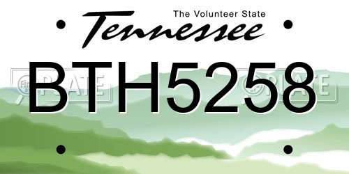 BTH5258 Tennessee License Plate