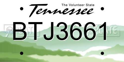 BTJ3661 Tennessee License Plate