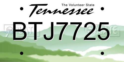 BTJ7725 Tennessee License Plate
