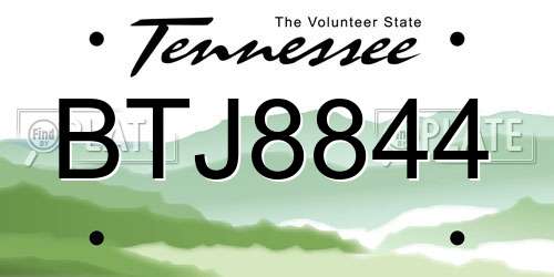 BTJ8844 Tennessee License Plate