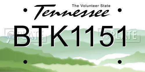 BTK1151 Tennessee License Plate