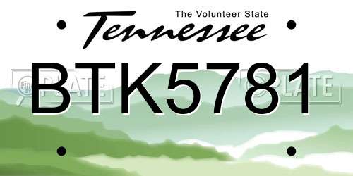 BTK5781 Tennessee License Plate