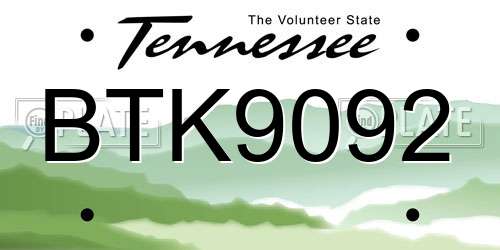 BTK9092 Tennessee License Plate