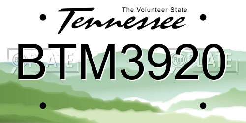 BTM3920 Tennessee License Plate