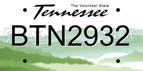 BTN2932 Tennessee License Plate