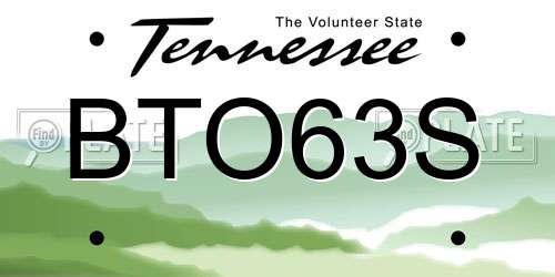 BTO63S Tennessee License Plate
