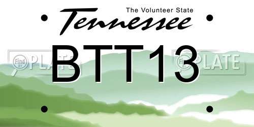 BTT13 Tennessee License Plate
