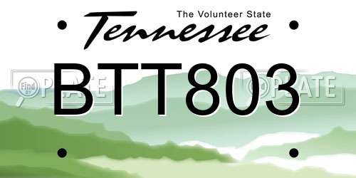 BTT803 Tennessee License Plate