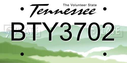 BTY3702 Tennessee License Plate