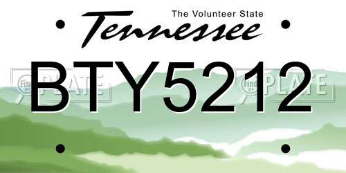 BTY5212 Tennessee License Plate