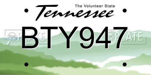 BTY947 Tennessee License Plate