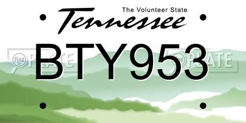 BTY953 Tennessee License Plate