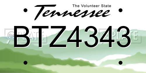 BTZ4343 Tennessee License Plate