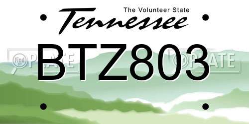 BTZ803 Tennessee License Plate