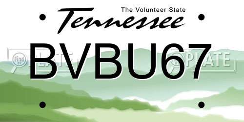 BVBU67 Tennessee License Plate
