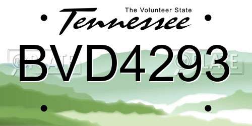 BVD4293 Tennessee License Plate