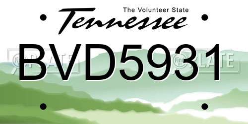 BVD5931 Tennessee License Plate