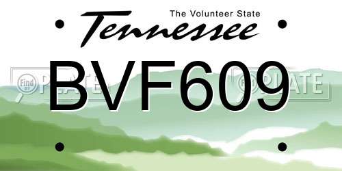 BVF609 Tennessee License Plate
