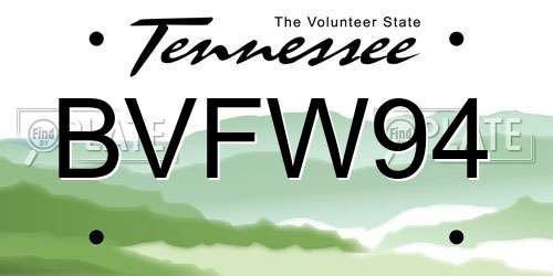 BVFW94 Tennessee License Plate