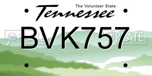 BVK757 Tennessee License Plate