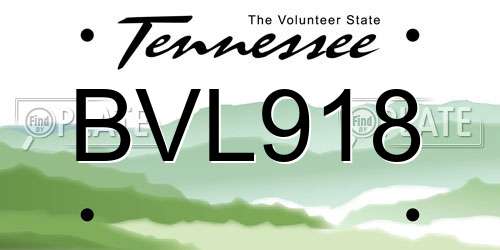 BVL918 Tennessee License Plate