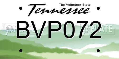 BVP072 Tennessee License Plate
