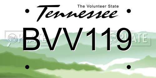 BVV119 Tennessee License Plate