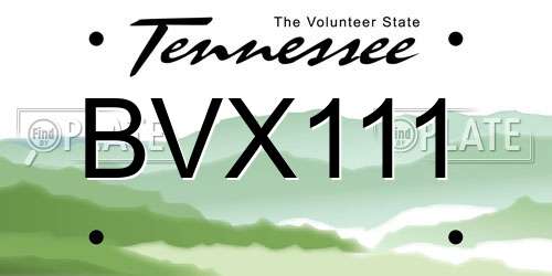 BVX111 Tennessee License Plate