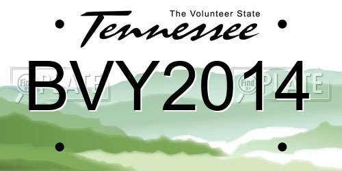 BVY2014 Tennessee License Plate