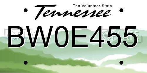 BW0E455 Tennessee License Plate