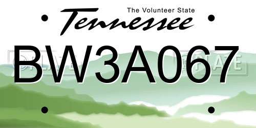 BW3A067 Tennessee License Plate