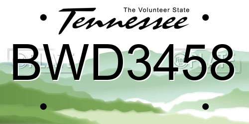 BWD3458 Tennessee License Plate