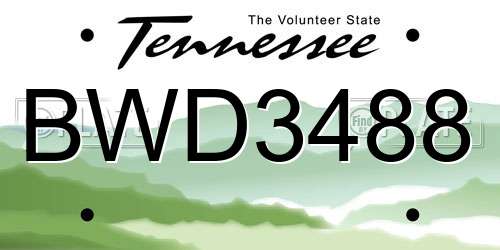 BWD3488 Tennessee License Plate