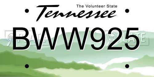 BWW925 Tennessee License Plate