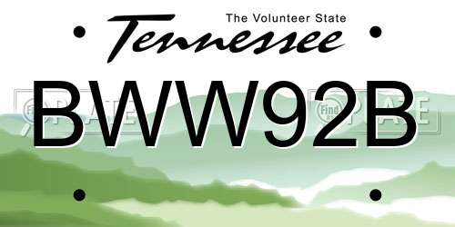 BWW92B Tennessee License Plate