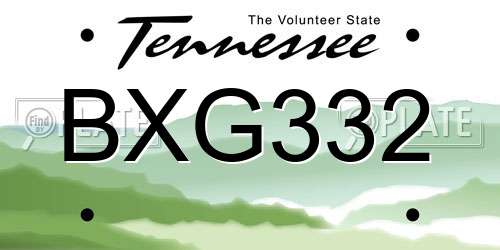 BXG332 Tennessee License Plate
