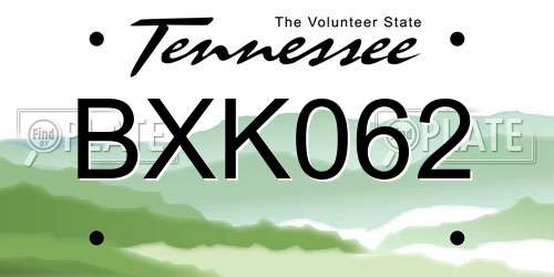 BXK062 Tennessee License Plate