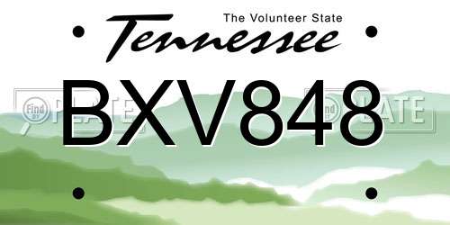 BXV848 Tennessee License Plate